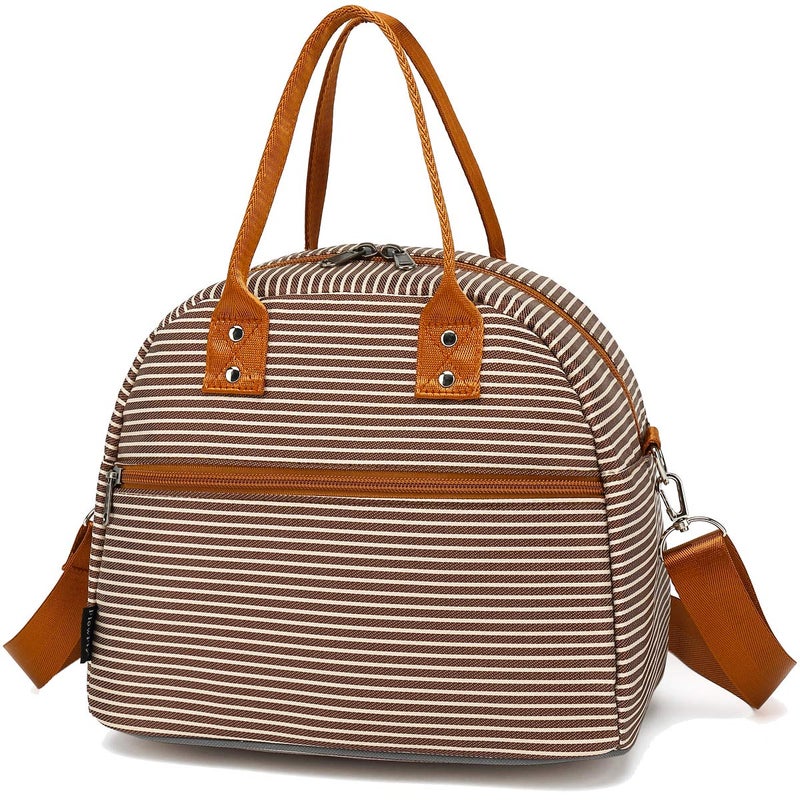 FlowFly Insulated Lunch Bag With Shoulder Strap for Women, Men, and Kids, Large and Reusable, Handle, Freezable Work and School Travel Tote and Meal Prep Organizer,Coffee - Image 1